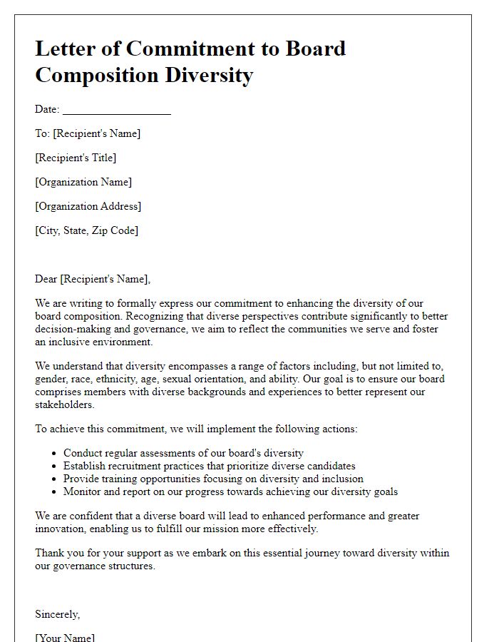 Letter template of Commitment to Board Composition Diversity