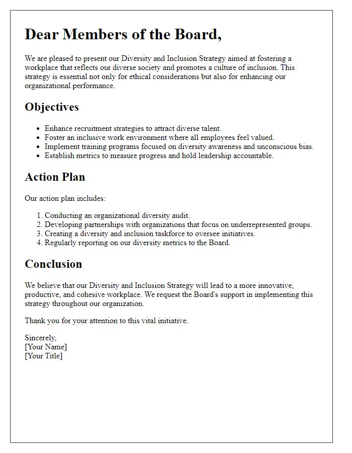 Letter template of Diversity and Inclusion Strategy for Board