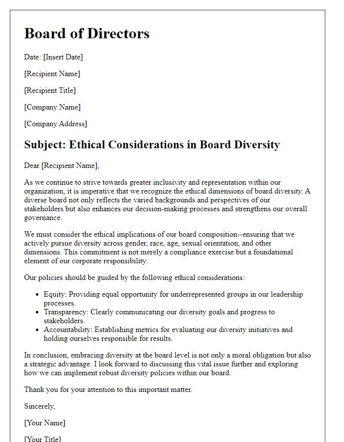 Letter template of Ethical Considerations in Board Diversity