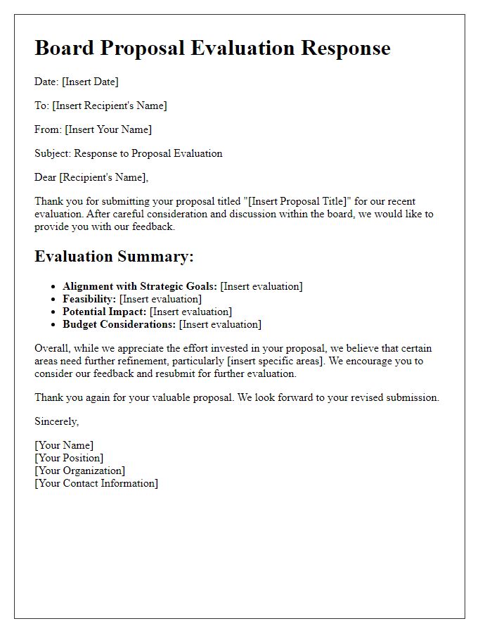 Letter template of board proposal evaluation response