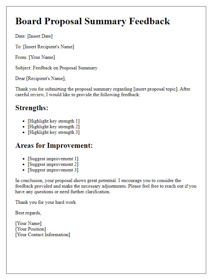 Letter template of board proposal summary feedback