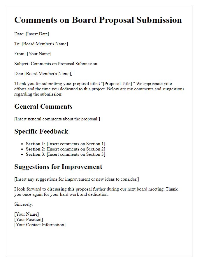 Letter template of comments on board proposal submission