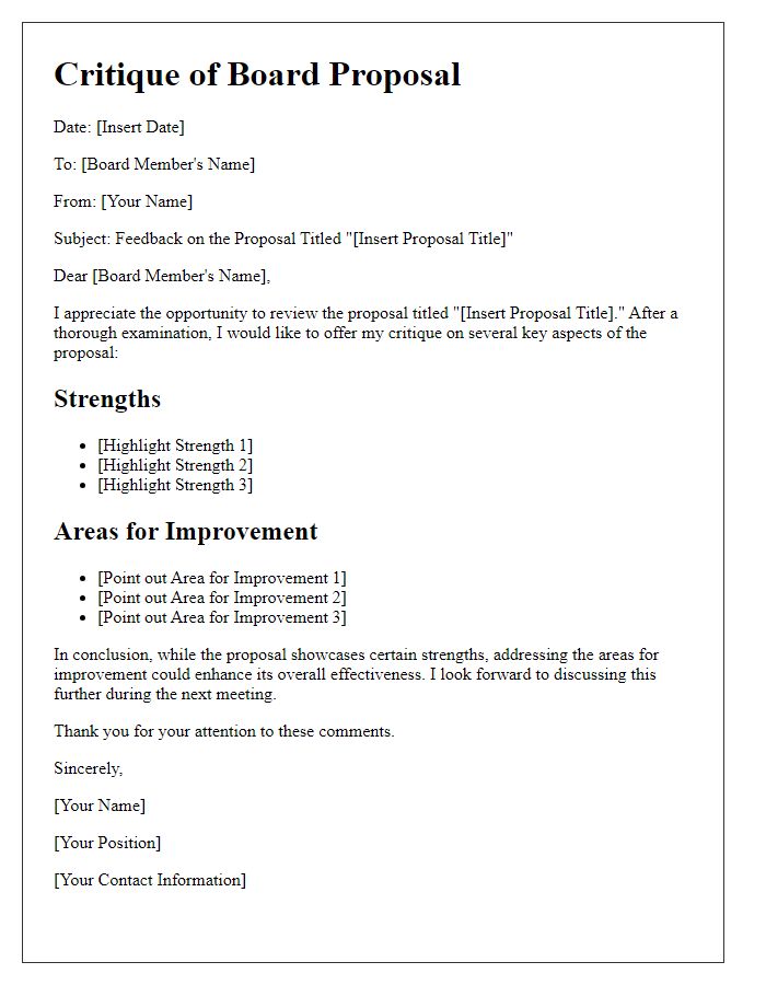 Letter template of critique for board proposal