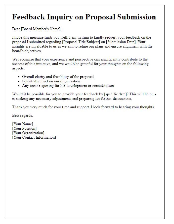 Letter template of feedback inquiry for board proposal