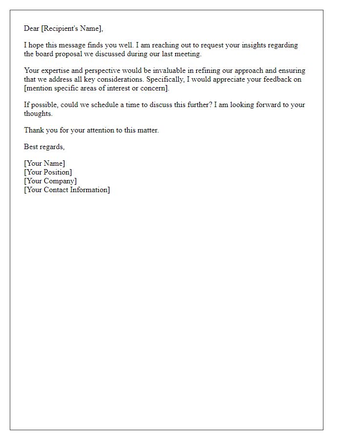 Letter template of request for insights on board proposal