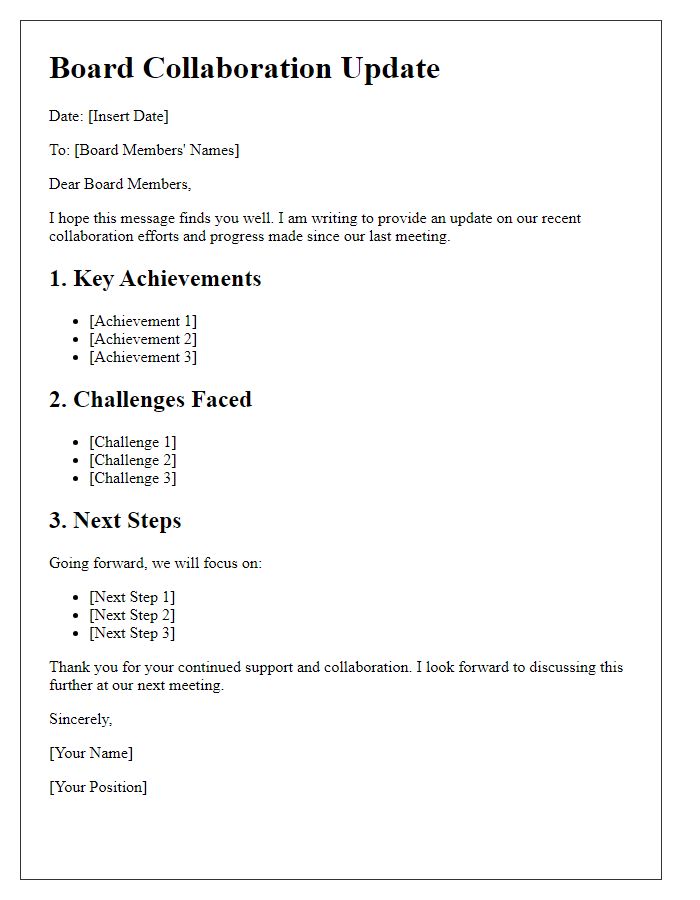 Letter template of board collaboration update