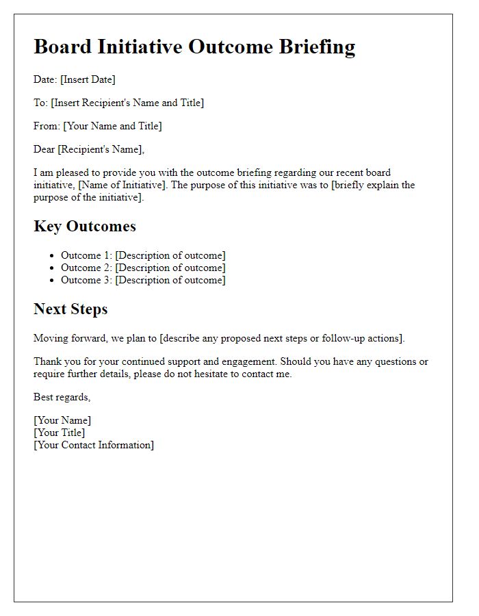 Letter template of board initiative outcome briefing