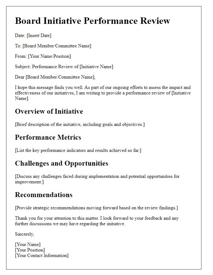 Letter template of board initiative performance review