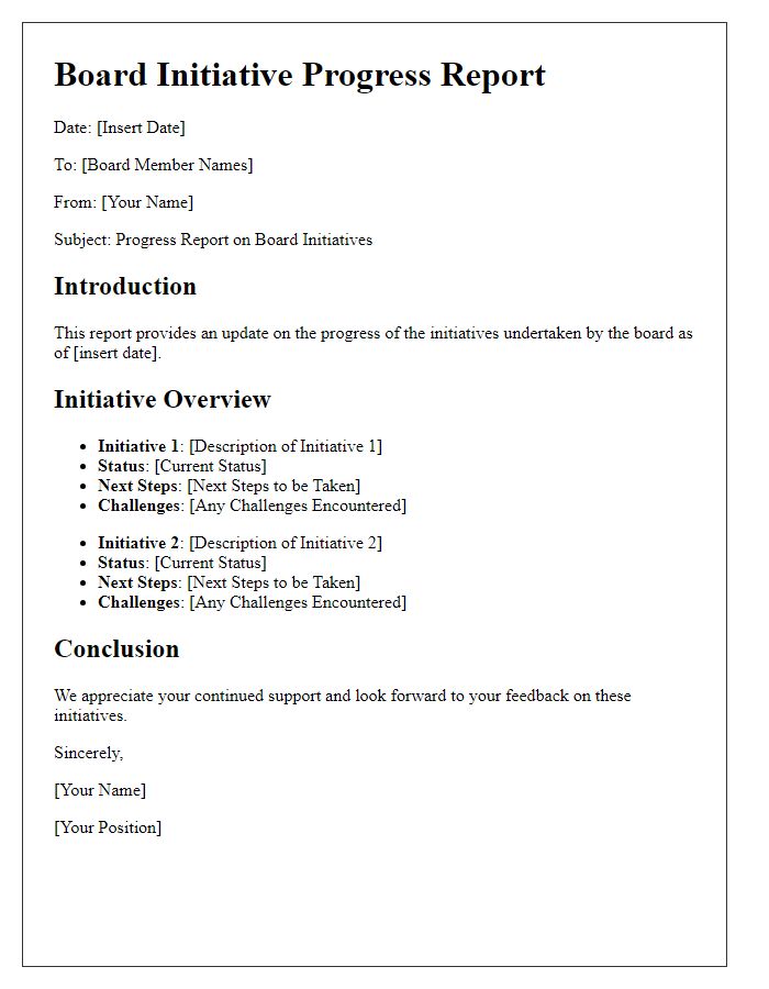 Letter template of board initiative progress report