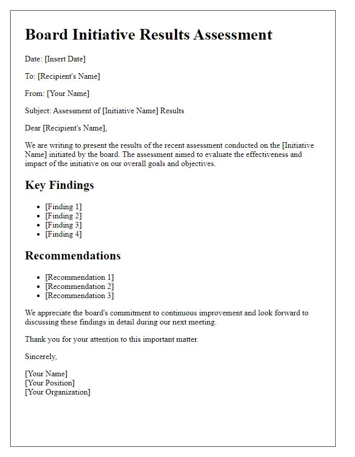 Letter template of board initiative results assessment