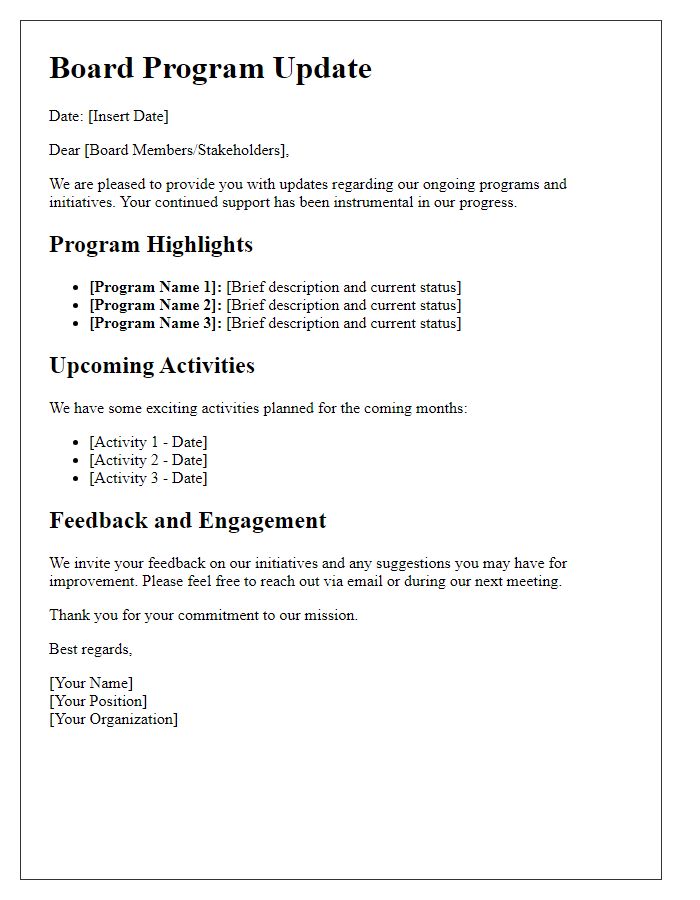 Letter template of board program update communication