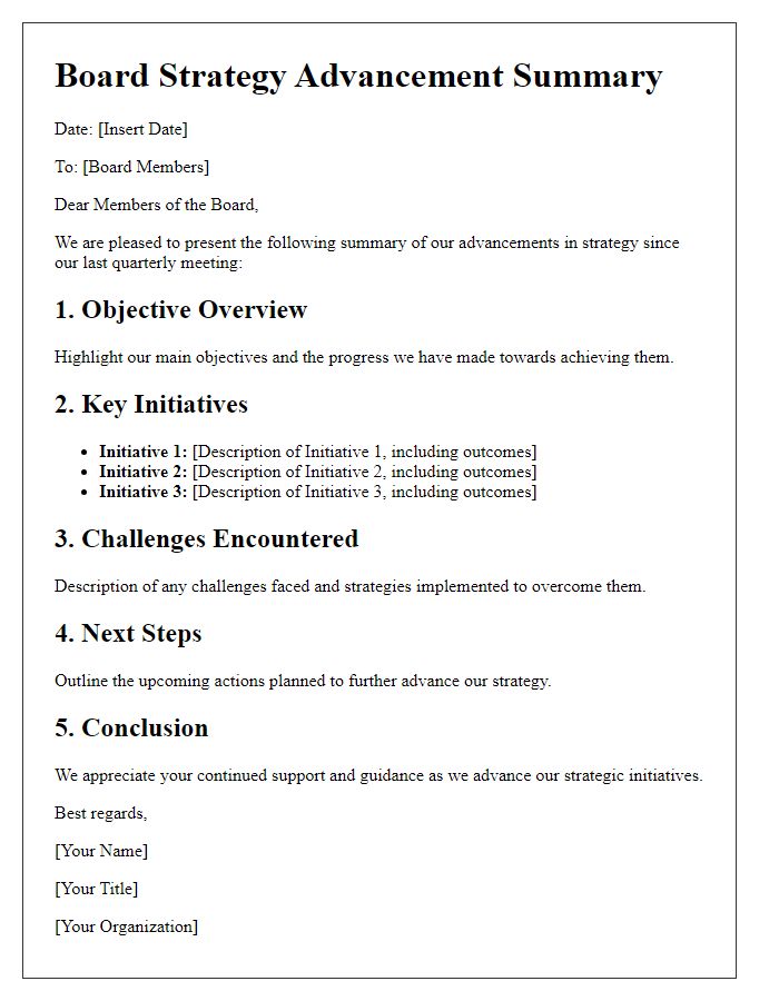 Letter template of board strategy advancement summary