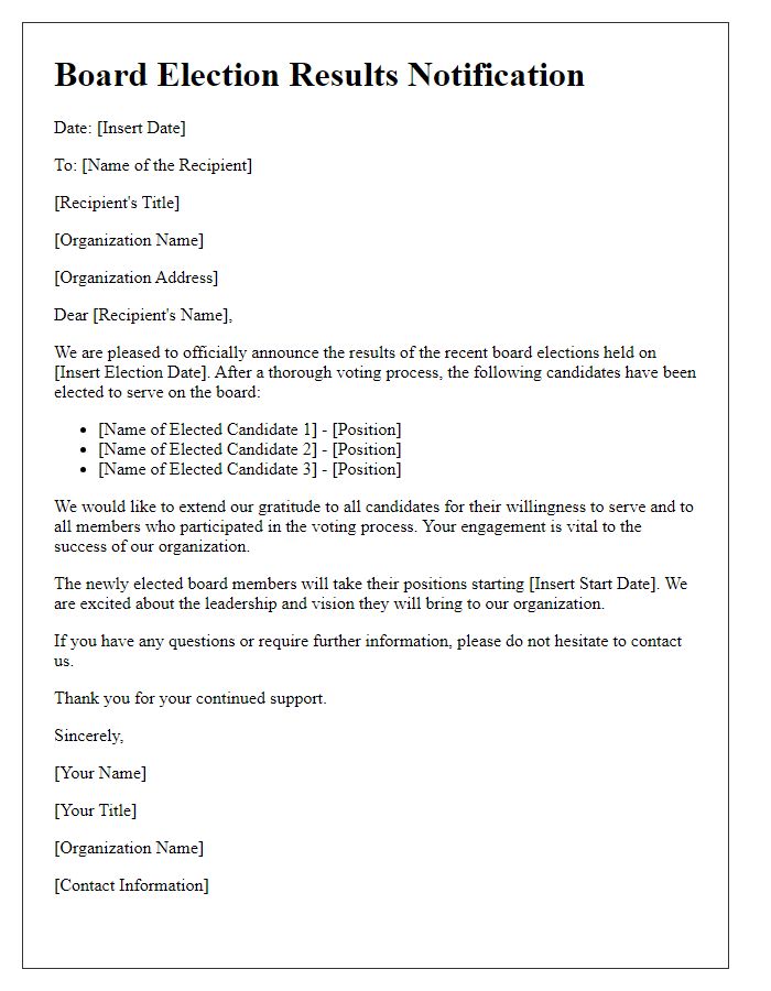 Letter template of board election results notification.