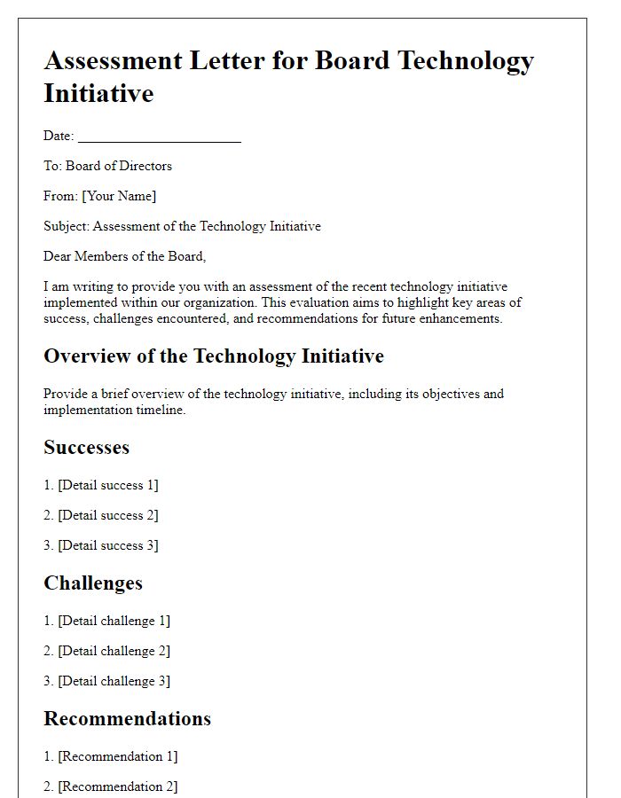 Letter template of assessment for board technology initiative