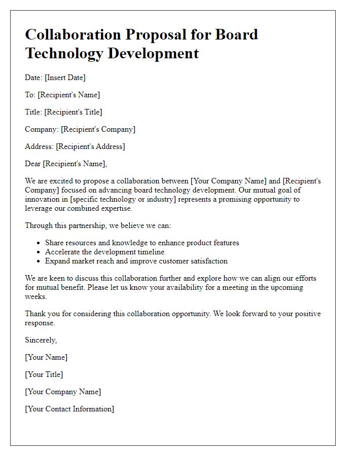 Letter template of collaboration for board technology development