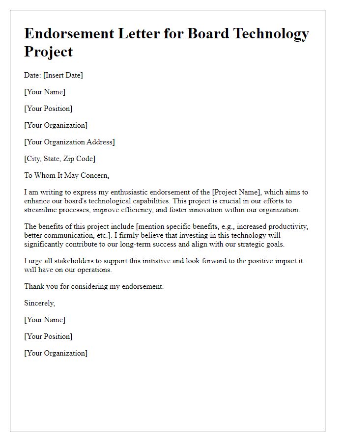 Letter template of endorsement for board technology project