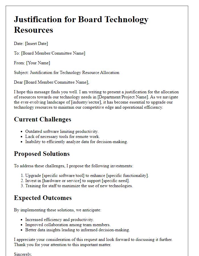 Letter template of justification for board technology resources