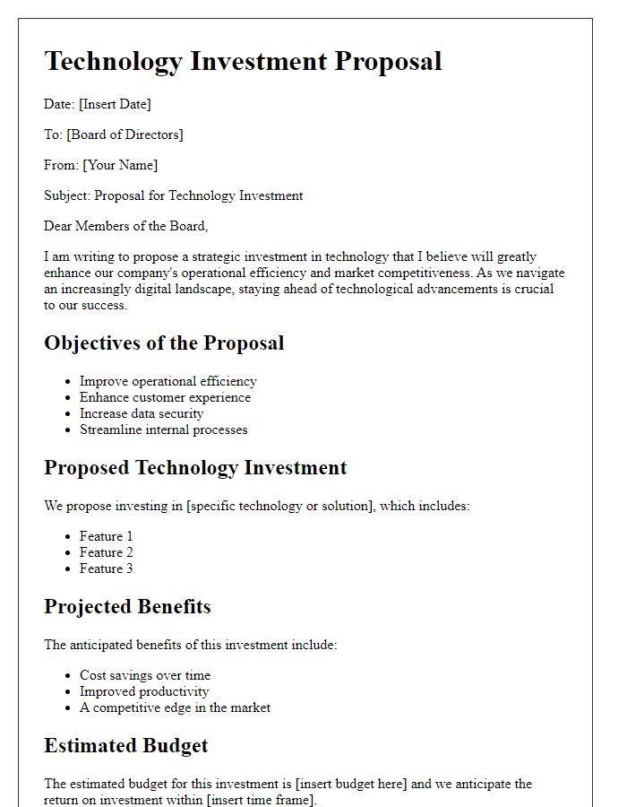 Letter template of proposal for board technology investment