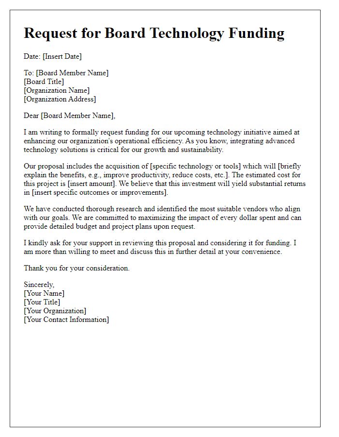 Letter template of request for board technology funding