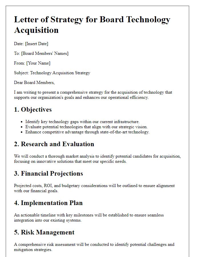 Letter template of strategy for board technology acquisition