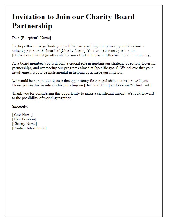 Letter template of invitation to join charity board partnership