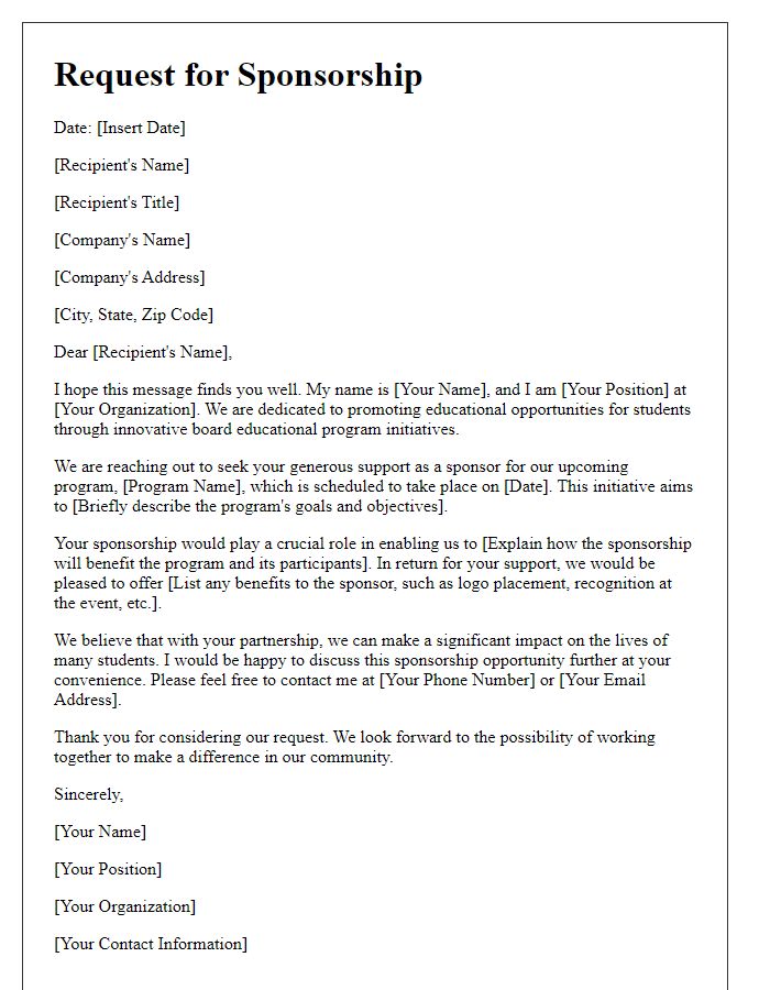 Letter template of sponsorship request for board educational program initiatives.