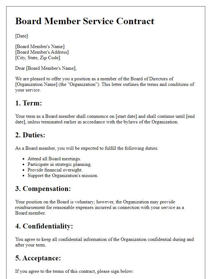 Letter template of board member service contract