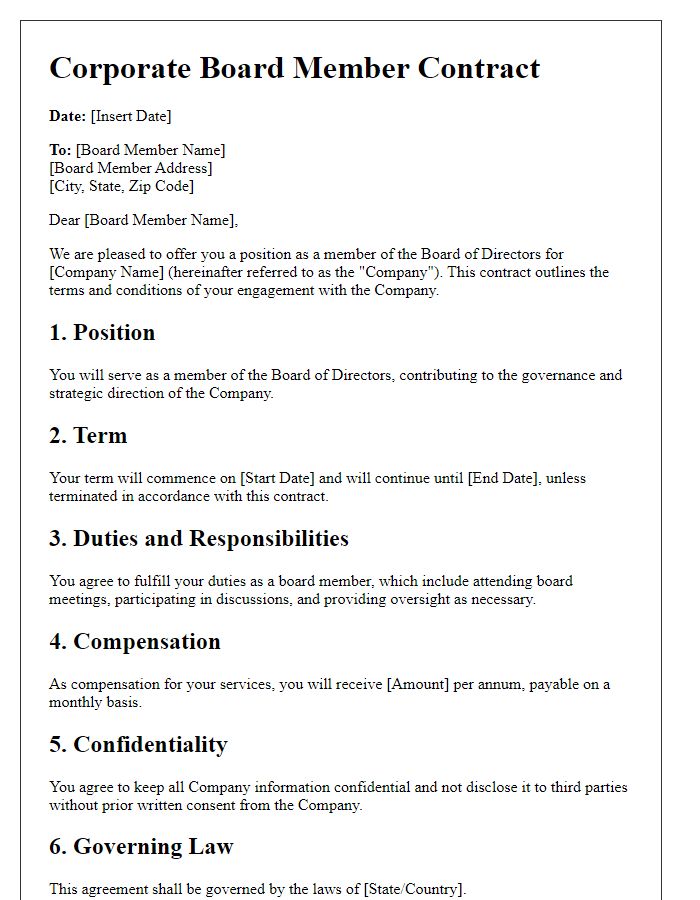 Letter template of corporate board member contract