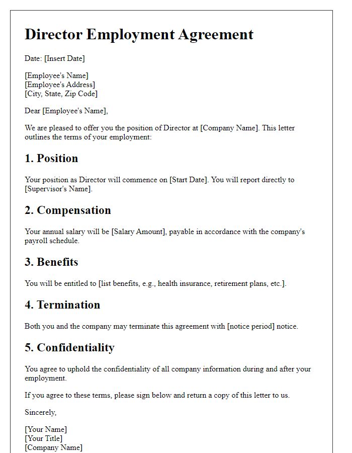 Letter template of director employment agreement