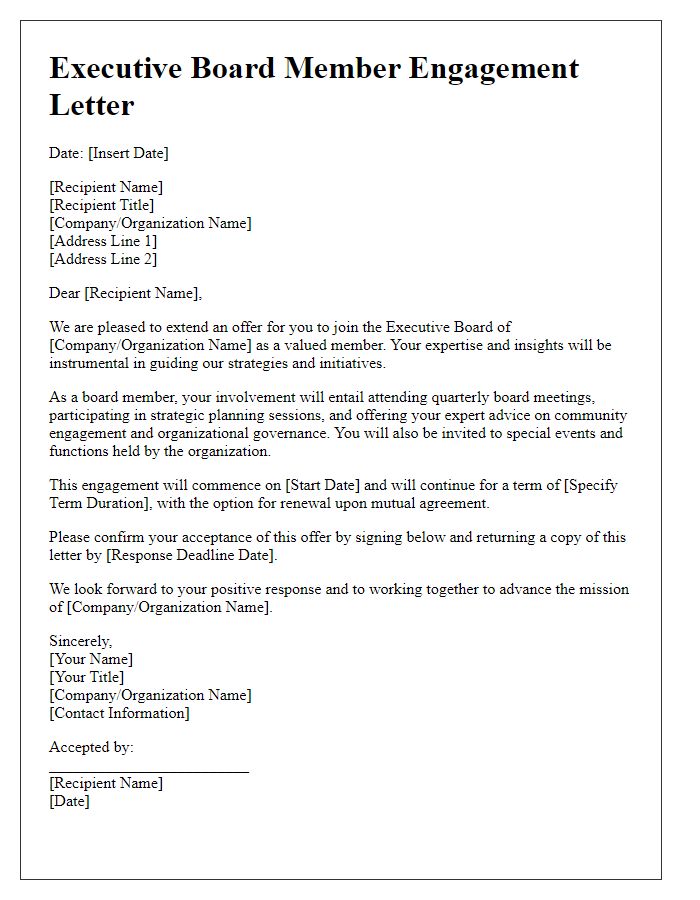 Letter template of executive board member engagement letter