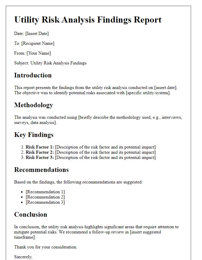 Letter template of utility risk analysis findings