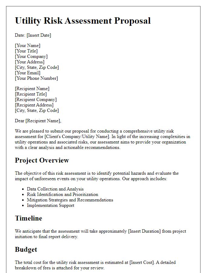 Letter template of utility risk assessment proposal