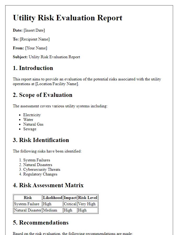 Letter template of utility risk evaluation report