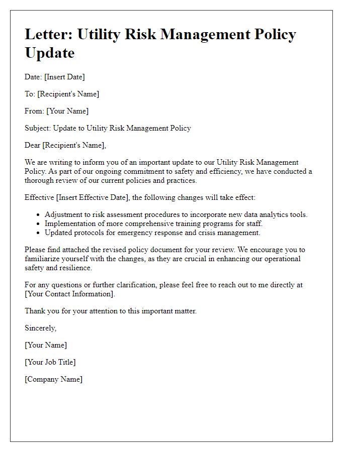 Letter template of utility risk management policy update