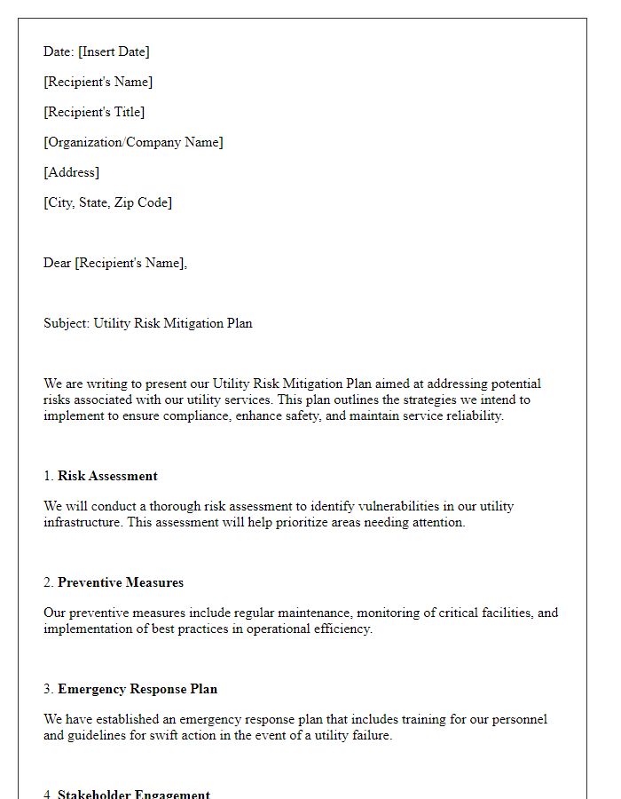 Letter template of utility risk mitigation plan