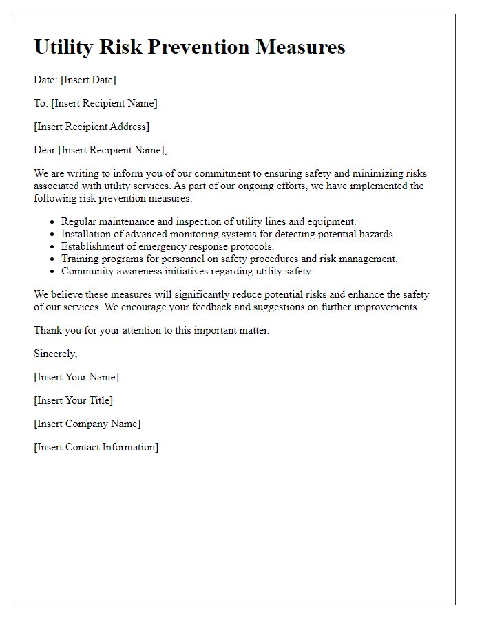 Letter template of utility risk prevention measures