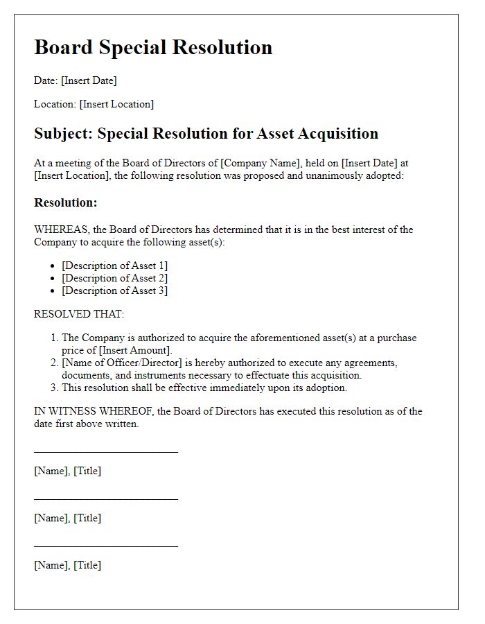 Letter template of board special resolution for asset acquisition