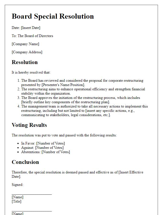 Letter template of board special resolution for corporate restructuring