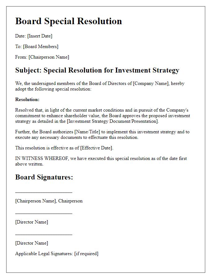 Letter template of board special resolution for investment strategy