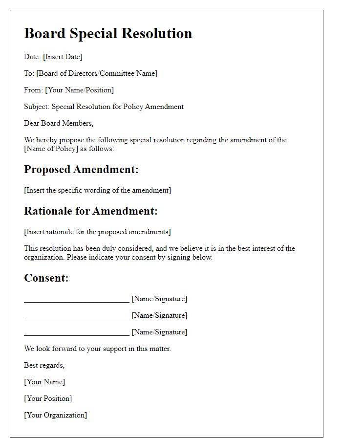 Letter template of board special resolution for policy amendment