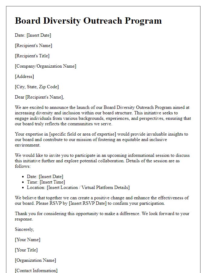 Letter template of board diversity outreach program