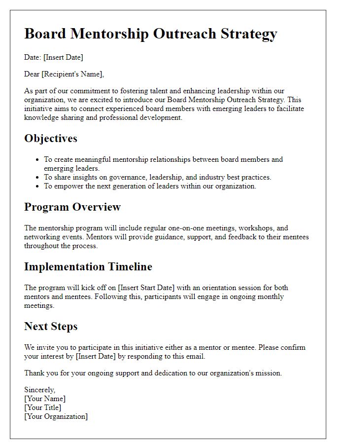 Letter template of board mentorship outreach strategy