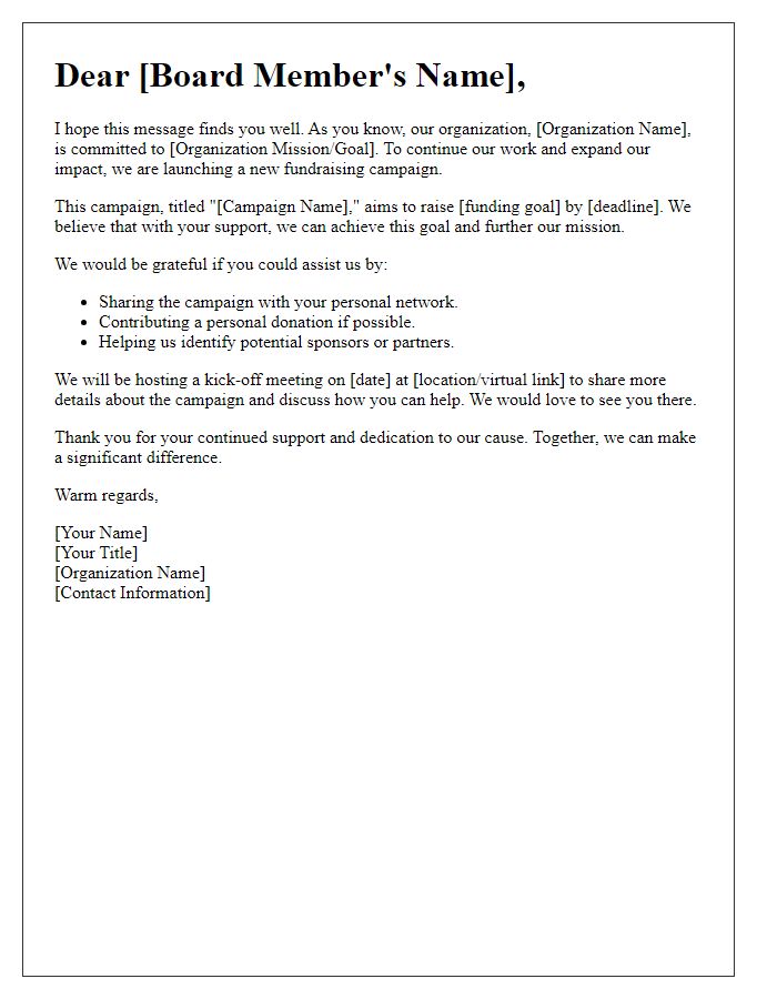 Letter template of board outreach for fundraising efforts