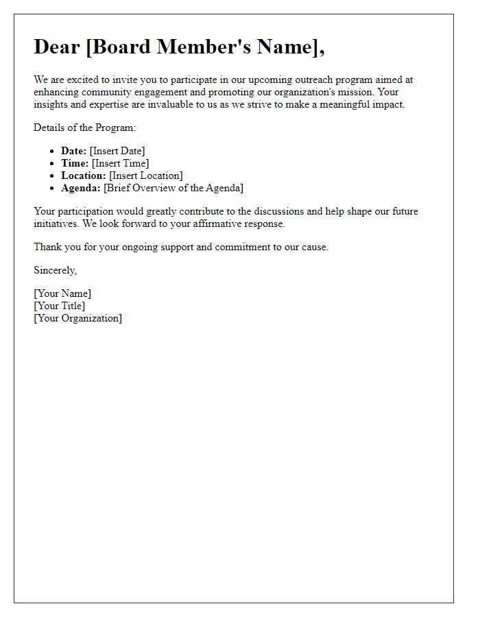 Letter template of outreach program for board engagement