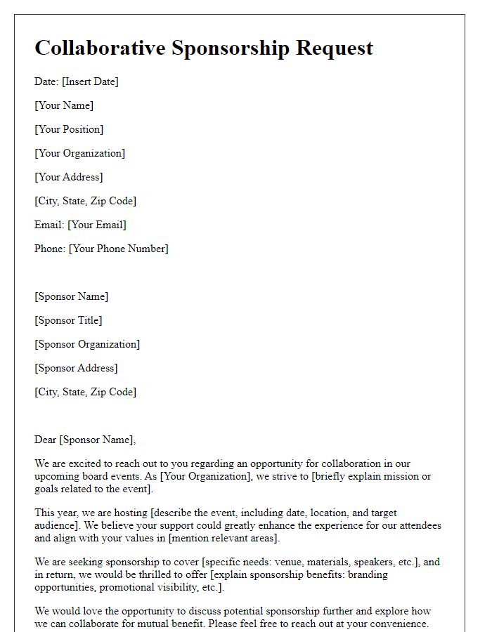 Letter template of collaborative sponsorship request for board events