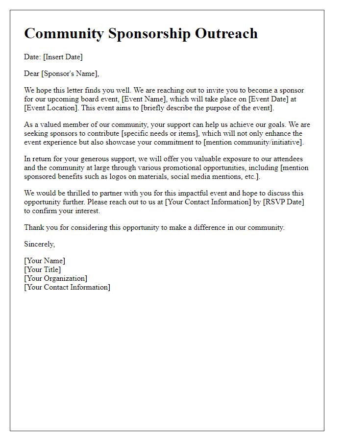 Letter template of community sponsorship outreach for board event