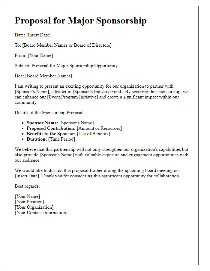 Letter template of major sponsor proposal for board meeting