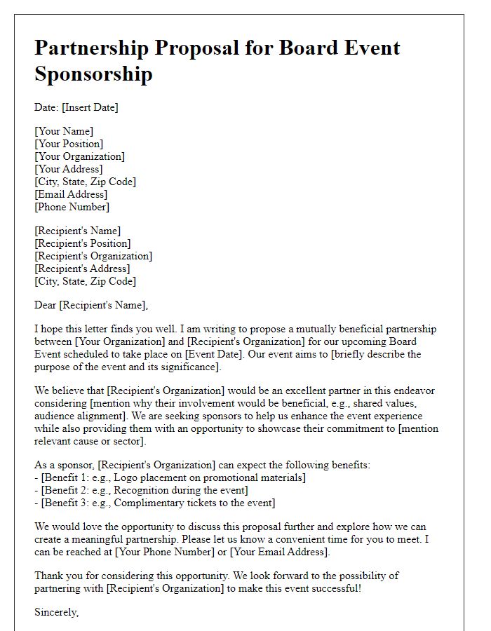 Letter template of partnership proposal for board event sponsorship