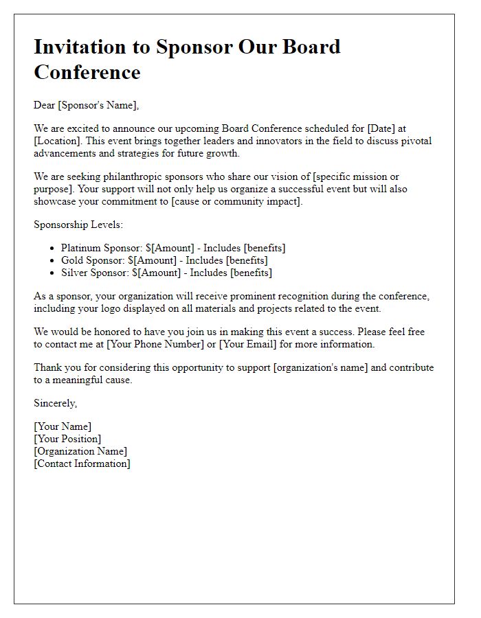 Letter template of philanthropic sponsorship invitation for board conference