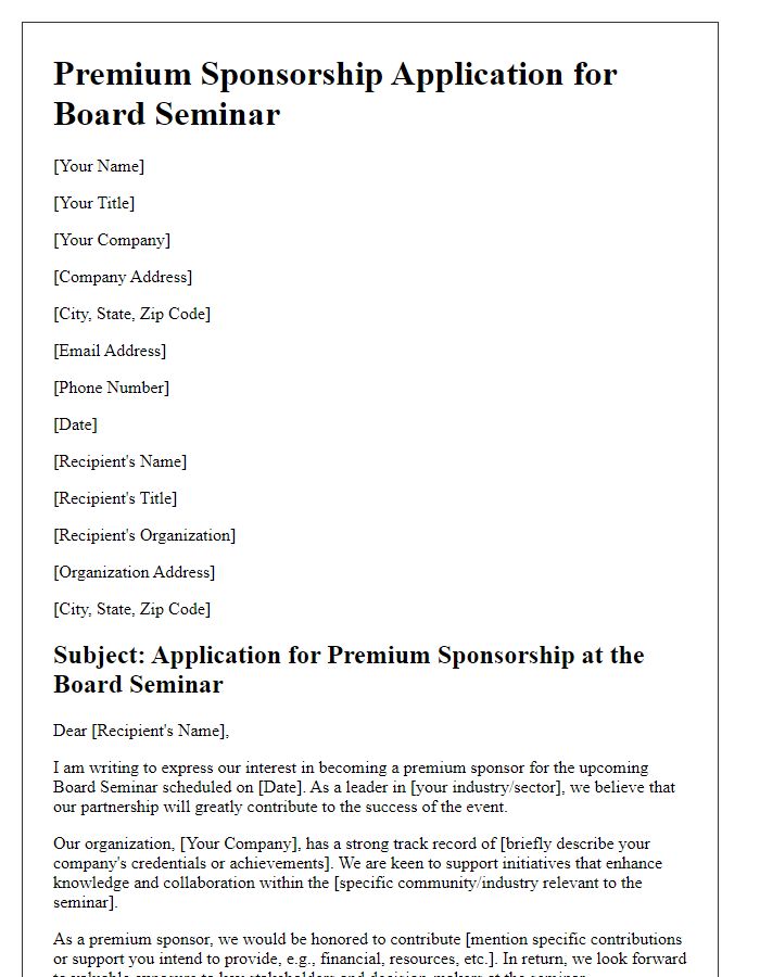 Letter template of premium sponsorship application for board seminar